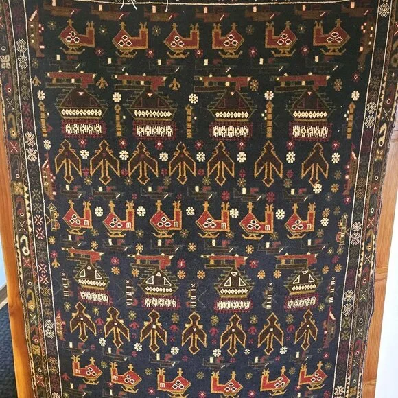 Rare Vintage Afghan Rug - 6'1'' x 3'11'' - Picture 2 of 5